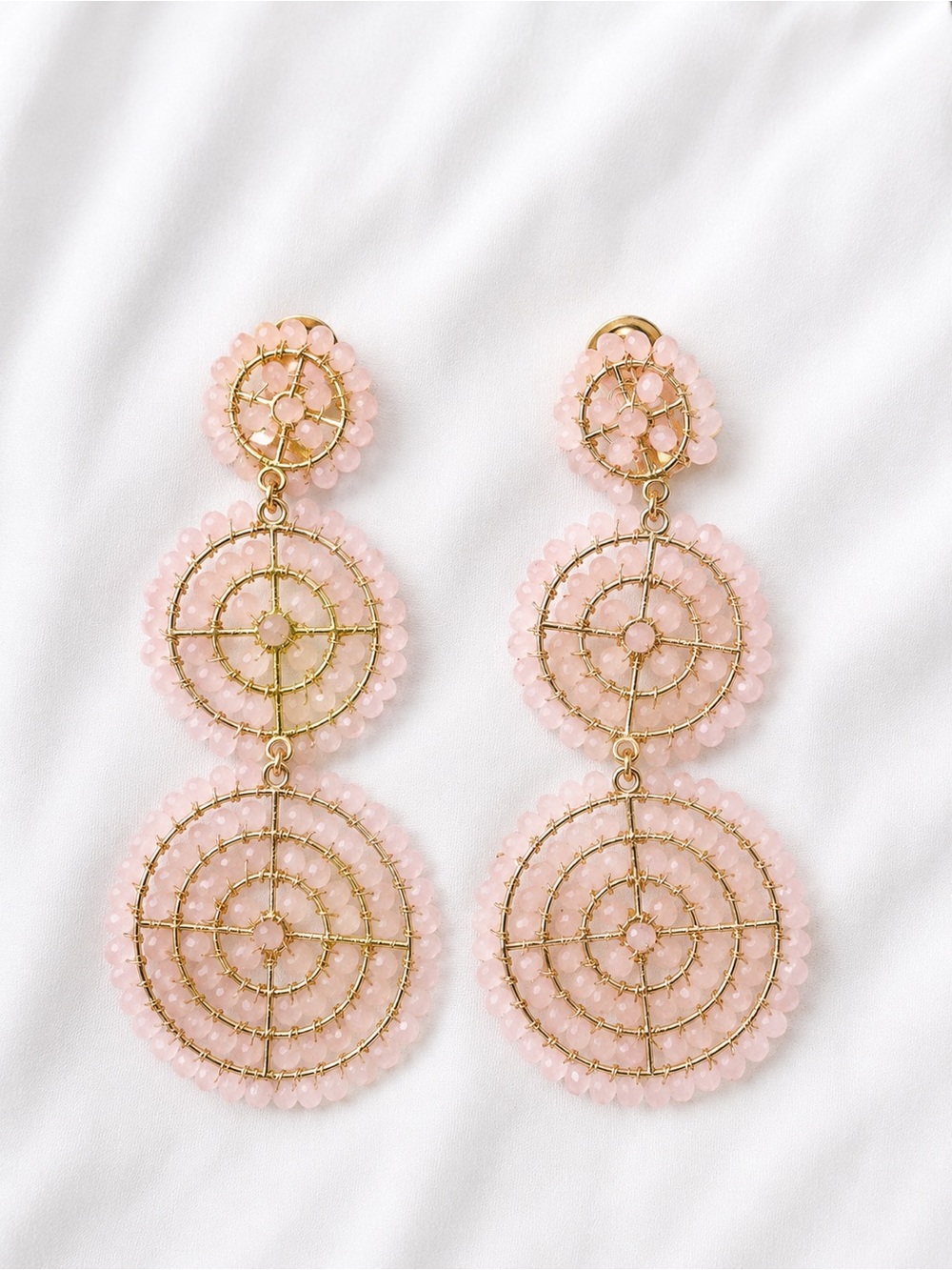 Lisi Lerch Pink Gold Beaded Statement Clip On Earrings